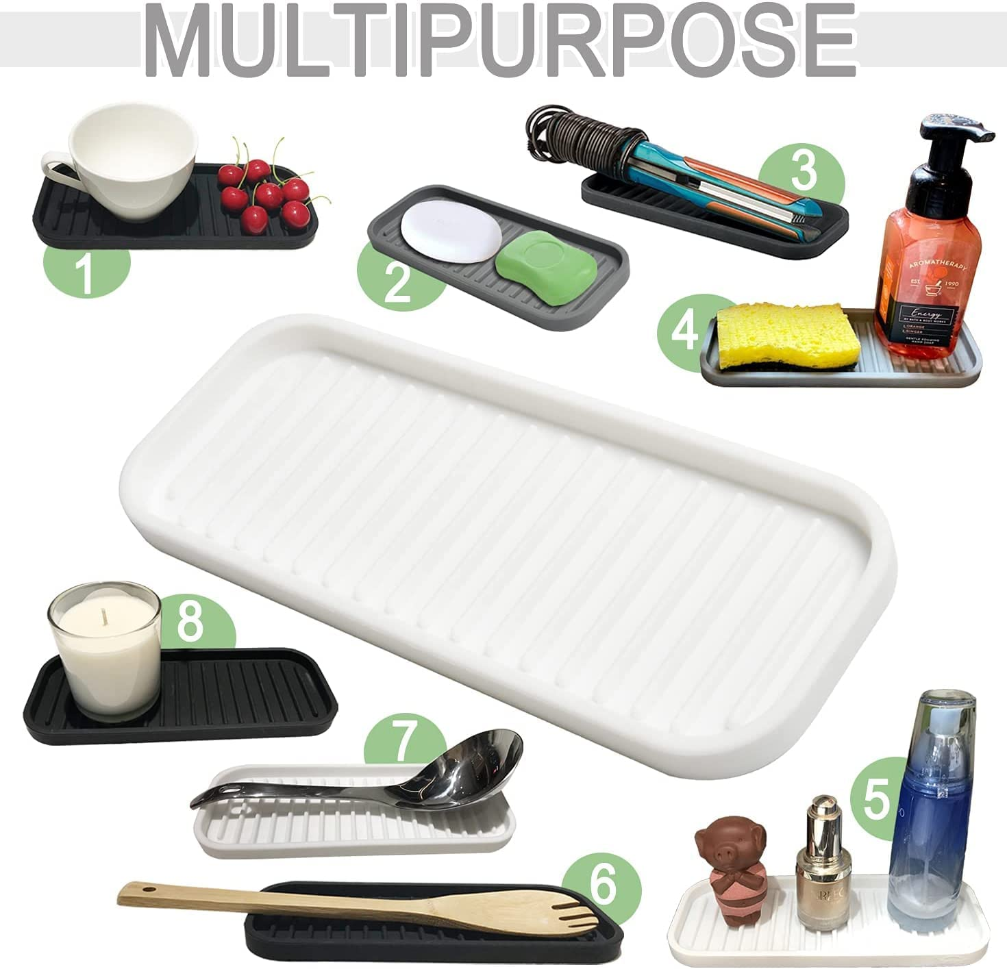 2 Pack Silicone Sponge Holder, Kitchen Soap Tray, Dish Caddy, Heat Resistant, Quick Dry, Multi-Functional, White, Rectangular, Silicone image number 5