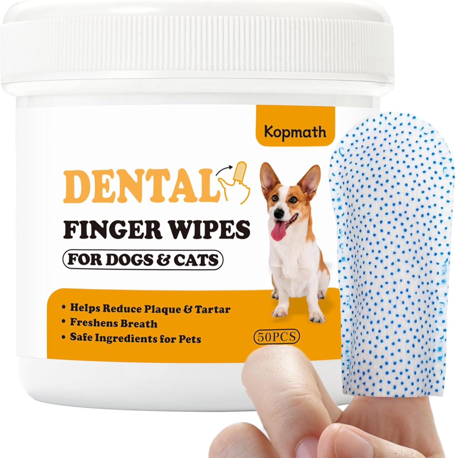 [Upgraded] Kopmath Dog Teeth Cleaning Finger Wipes, Tartar & Plaque Remover with Brushing Beads, More Friction, Dog Breath Freshener, Natural Dog Dental Wipes for Cat, Disposable Dog Teeth Wipes image number 1