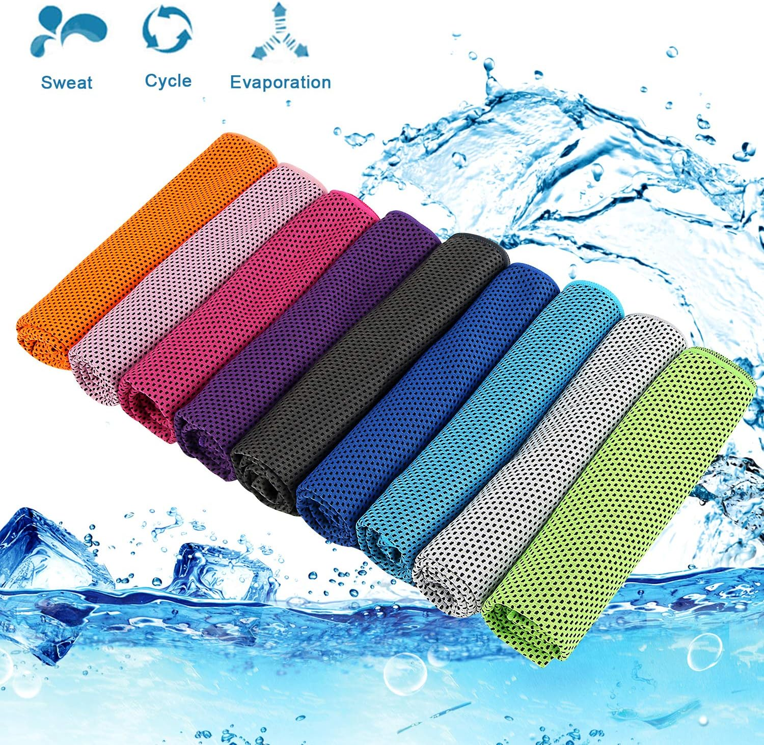 AUGSUN Cooling Neck Towels, 9 Pack Workout Towels for Gym Fast Drying Gym Towels Snap Cooling Sport Towels for Yoga Gym Fitness Running image number 1