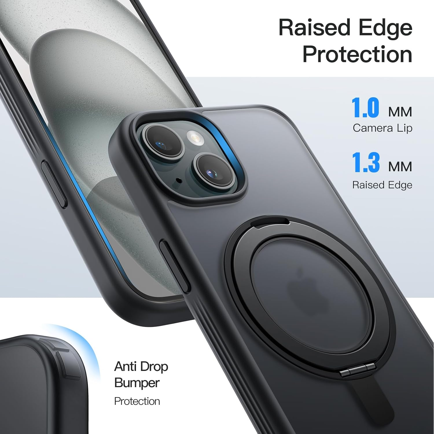 Jetech 360 Degree Rotatable Ring Case for Iphone 15 6.1-Inch Compatible with Magsafe, Slim Shockproof Phone Cover with Stand & Ring Holder (Black) - Black image number 2