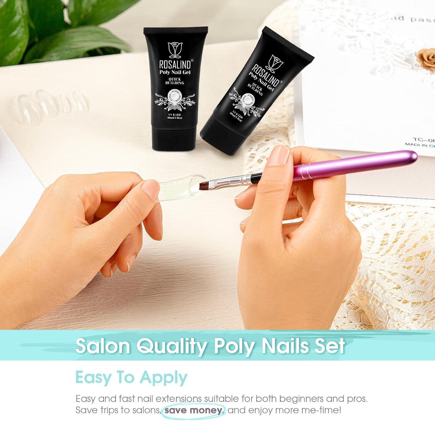 ROSALIND Clear Extension Gel, 2 PCS 1Oz/30Ml Clear Poly Nail Gel Kit Builder Transparent, Nail Thickening Poly Tube Need UV Lamp image number 6