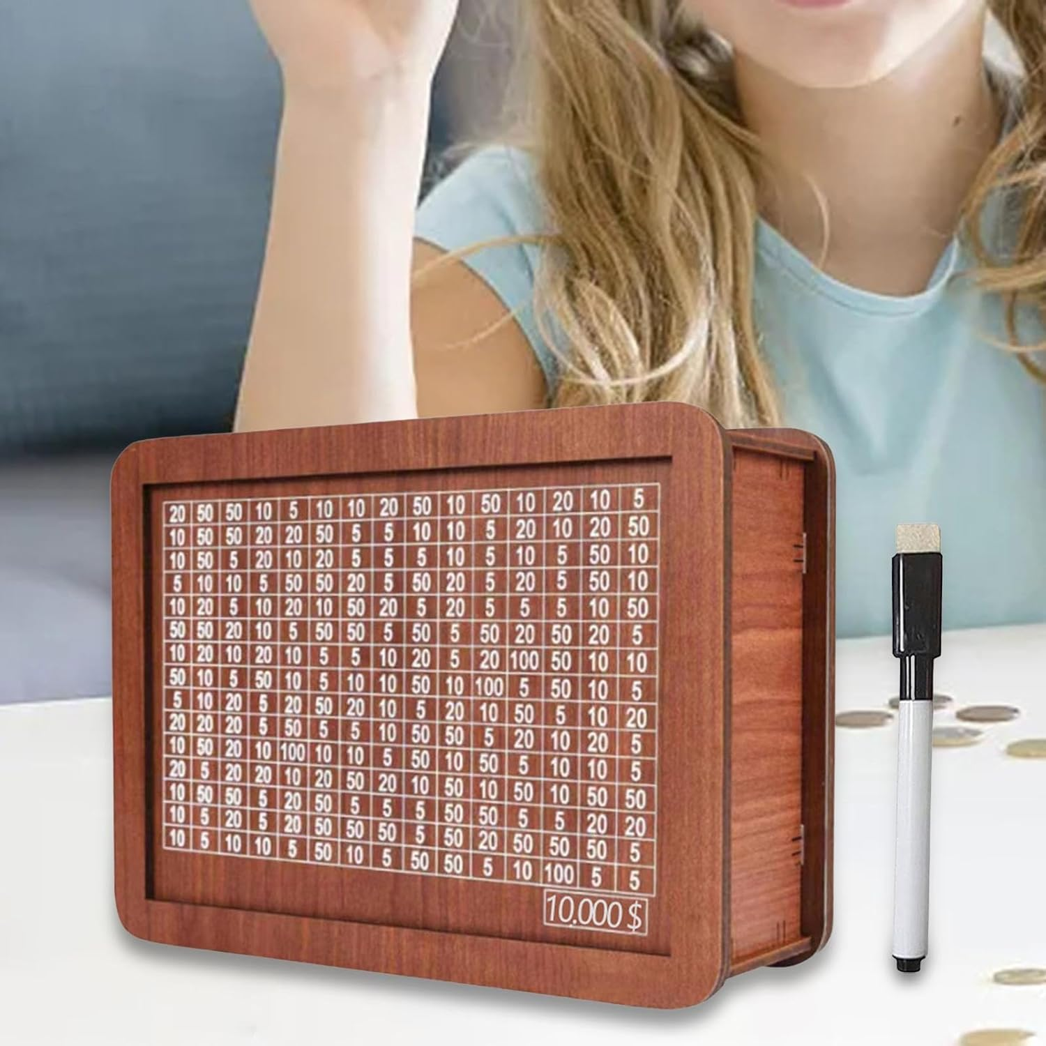 Wooden Money Box Money Saving Box with Counter with Numbers Piggy Bank for Boys Girls, 10000 Dollar image number 6