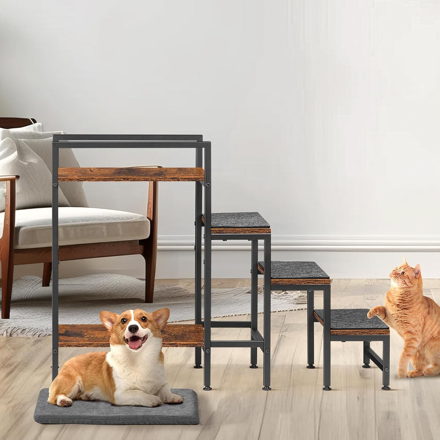 CADUKE Dog Steps 63Cm High for Bed & High Sofa, Pet Dog Steps with Ajustable Feet, Non-Slip Dog Stairs for Small Medium Dogs and Cats, Easy Assembly image number 4