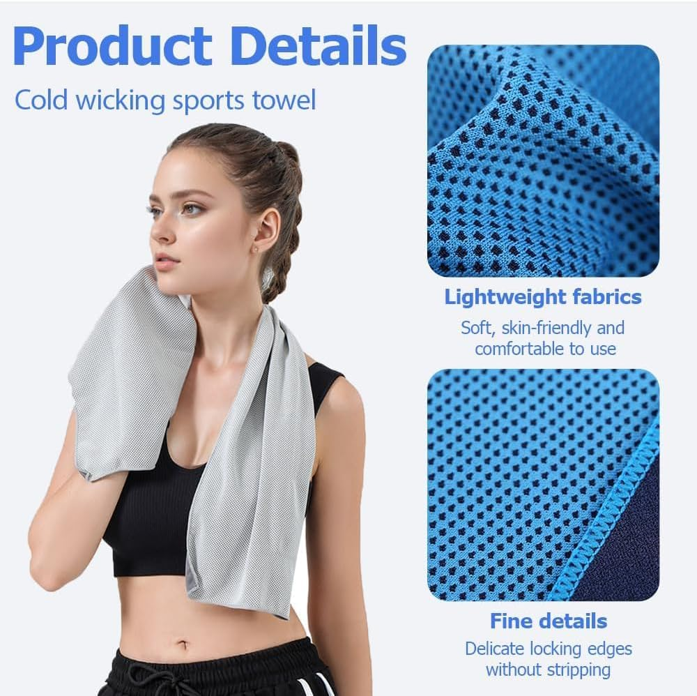 Silicone Set Cooling Towels, 3 Piece Portable Silicone Cooling Towel Soft Microfiber Gym Towels, Cooling Towels Gym Ice Towel Fast Drying with Case