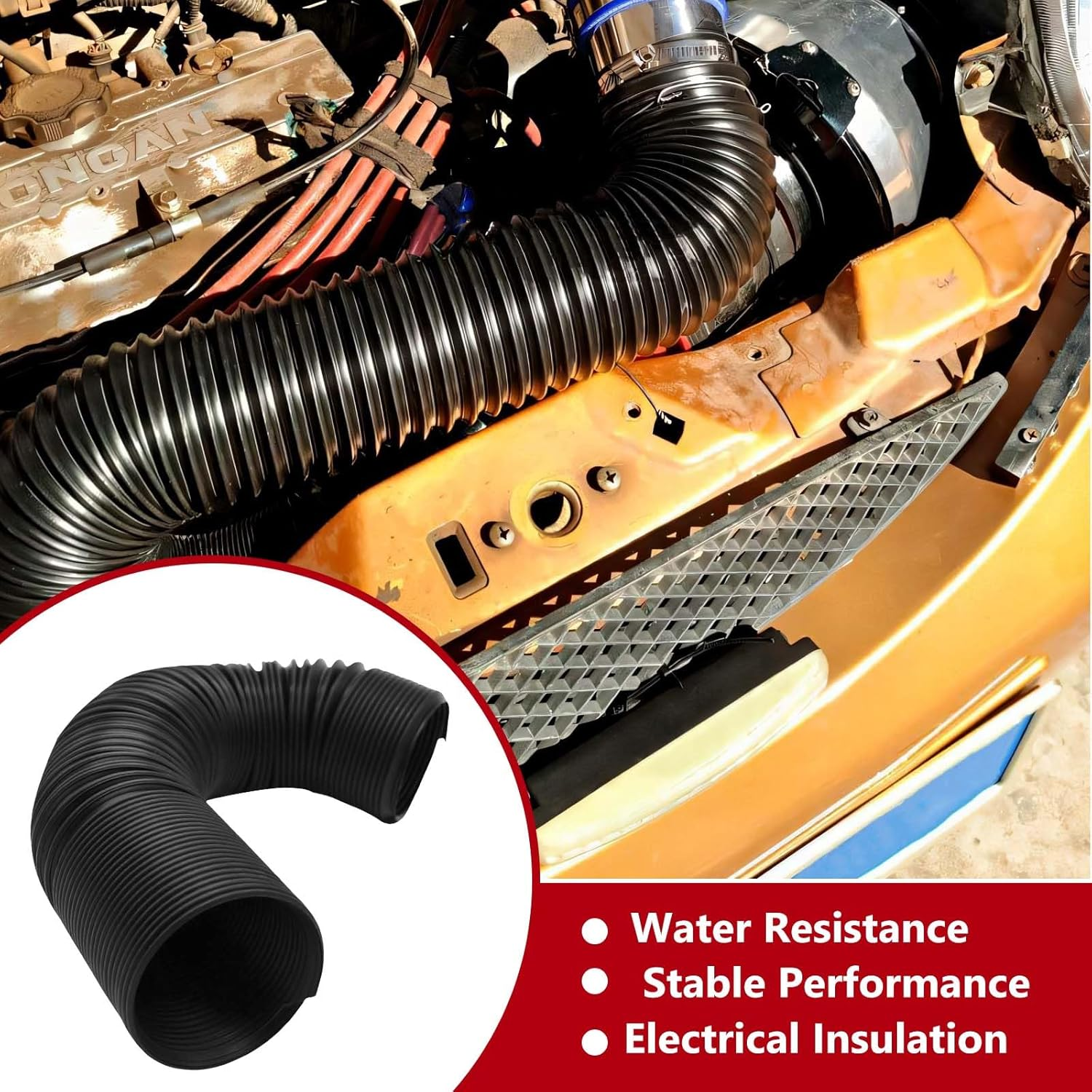 Magideal Car Flexible Air Intake Hose Pipe Universal Car Parts, Air Intake System Cold Air Ducting Feed Hose, Flexible Expansion Pipe for Vehicles, Black 50Mm Diameter