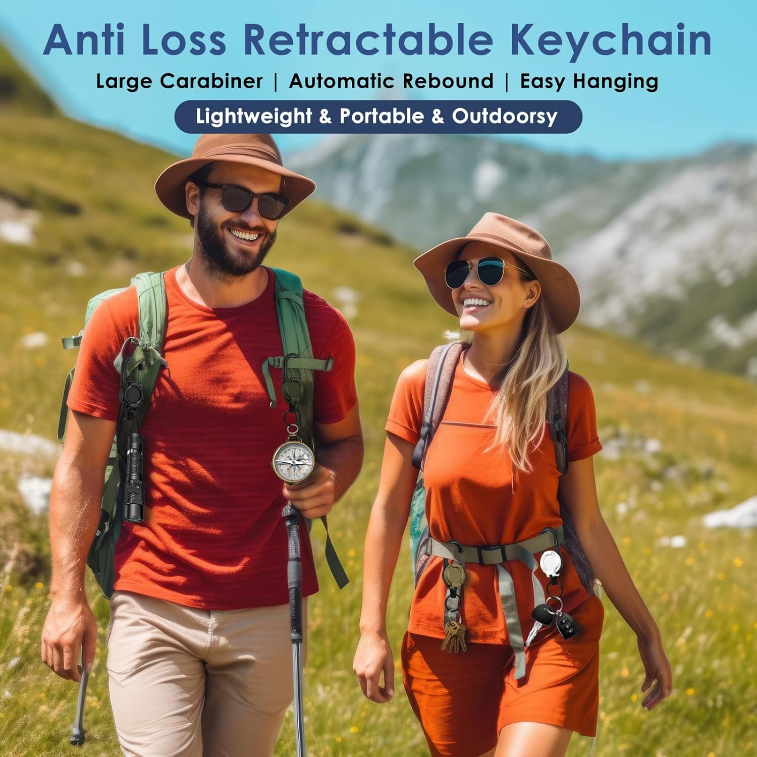 Retractable Keychain 4 Pieces Heavy Duty Carabiner Badge Holder Retractable Badge Reel ID Holder Extendable Key Ring Key Holder for 8 Oz ABS Casing with 24 Inches Steel Cord image number 2