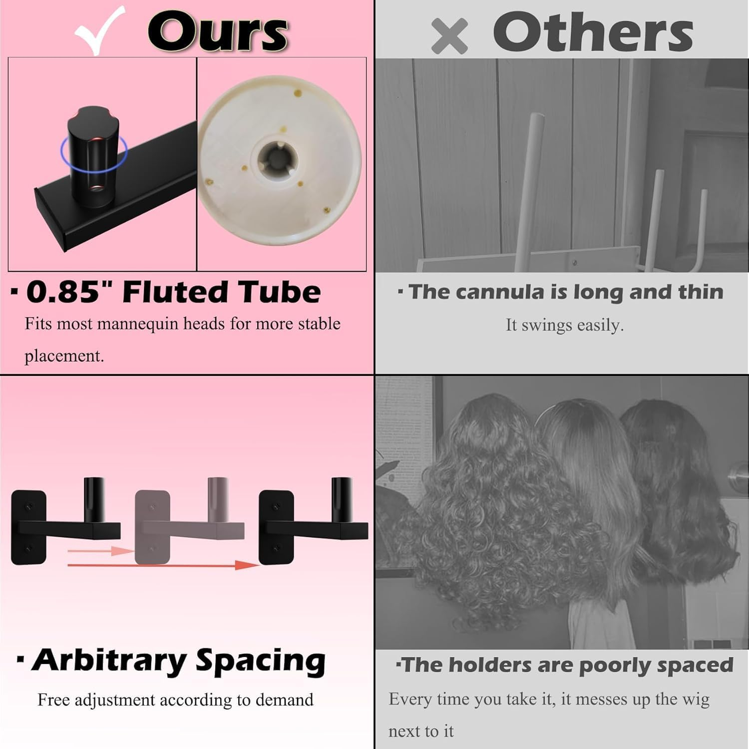 Lhysn Wig Stand Wall Mount, Hanging Wig Holder Head Wig Rack for Multiple Wigs Storage for Mannequin Head (4 Pcs) image number 4