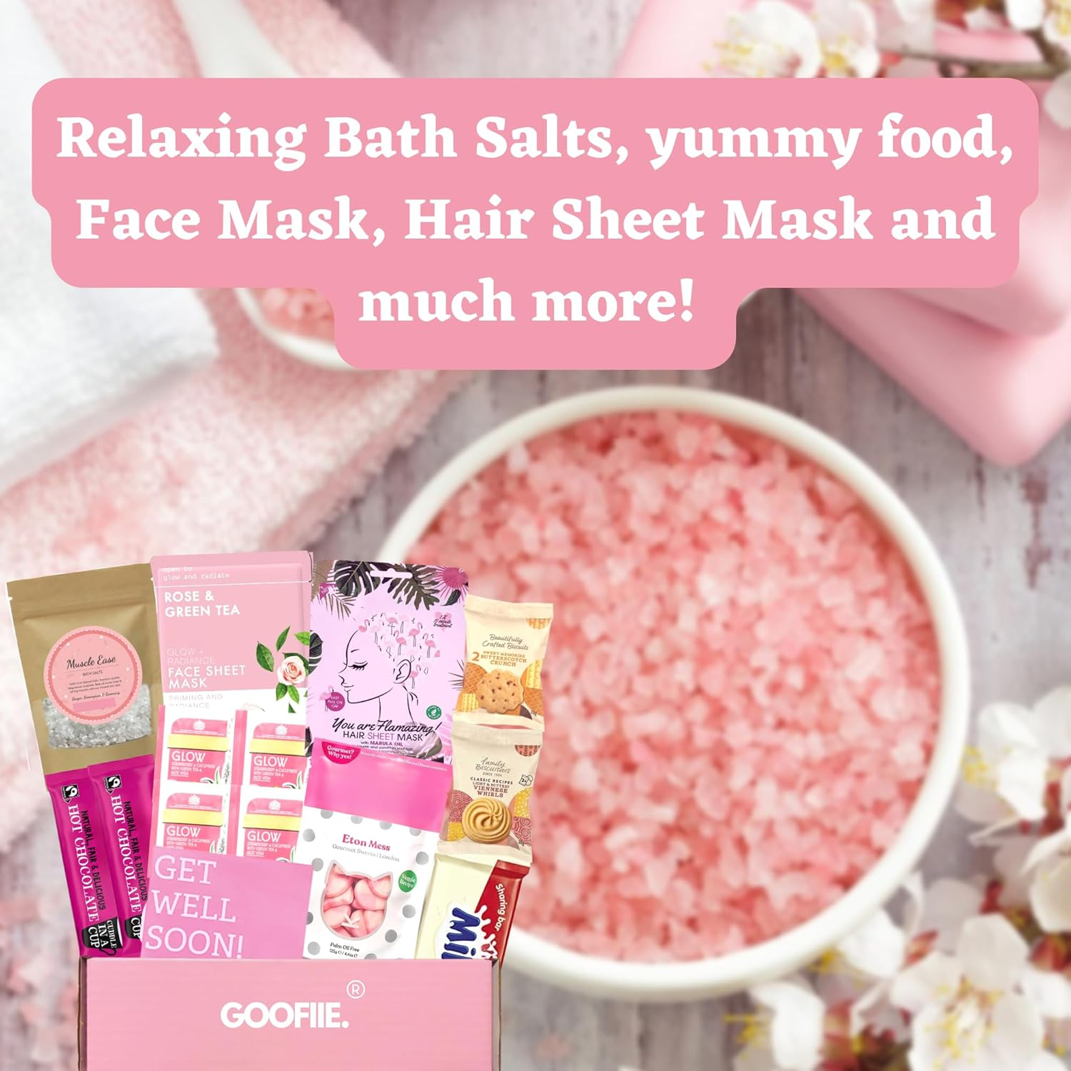 Hug in a Box Care Package for Her Pamper Gift Set for Women with Bath Salts, Masks & Food for a Relaxation Spa Day at Home. image number 4