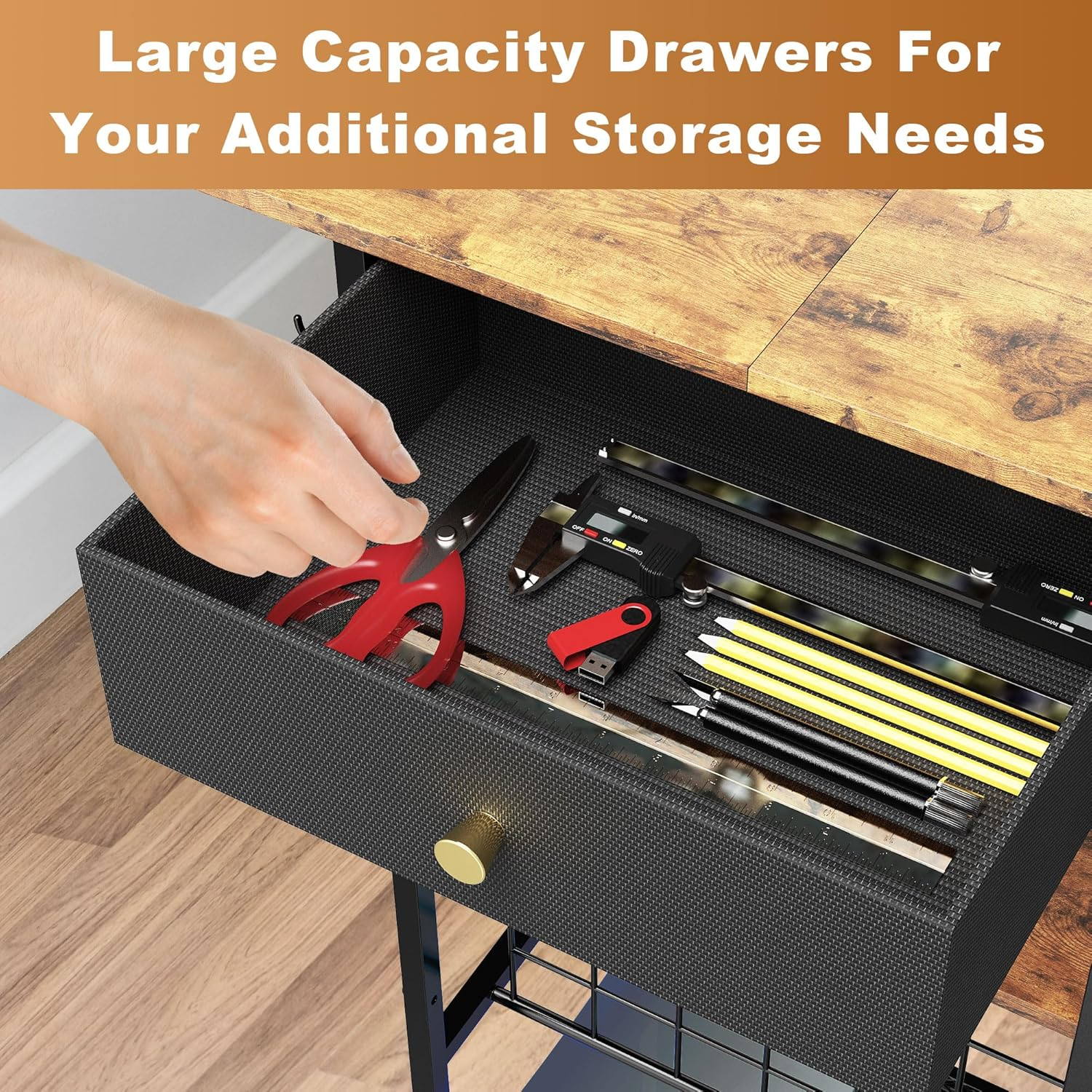 Rolling Craft Table with Storage with 30 Vinyl Roll Holder and Drawer, Craft Storage Cart Compatible with Cricut Machines, Craft Storage Cabinet Organizer Workstation for Craft Room Home (Black) image number 3