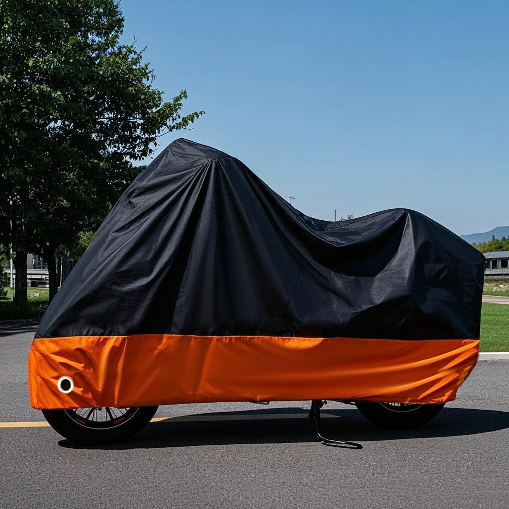 XYZCTEM All Season Black&Orange Waterproof Sun Motorcycle Coverfits up to 108 Harley Davisonhondasuzukikawasakiyamaha and More (XX Large) image number 2