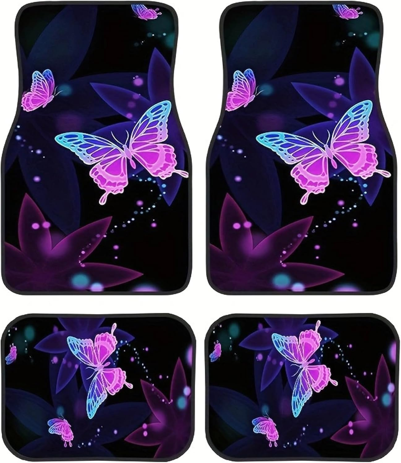 Automotive Floor Mats, Universal Fit All Weather Car Carpet Full Set, Halloween Skeletons Skull Butterfly Bats Printed Floor Mats Rugs Decor for Sedan, Suvs, Truck, Vans (Purple-Butterfly)