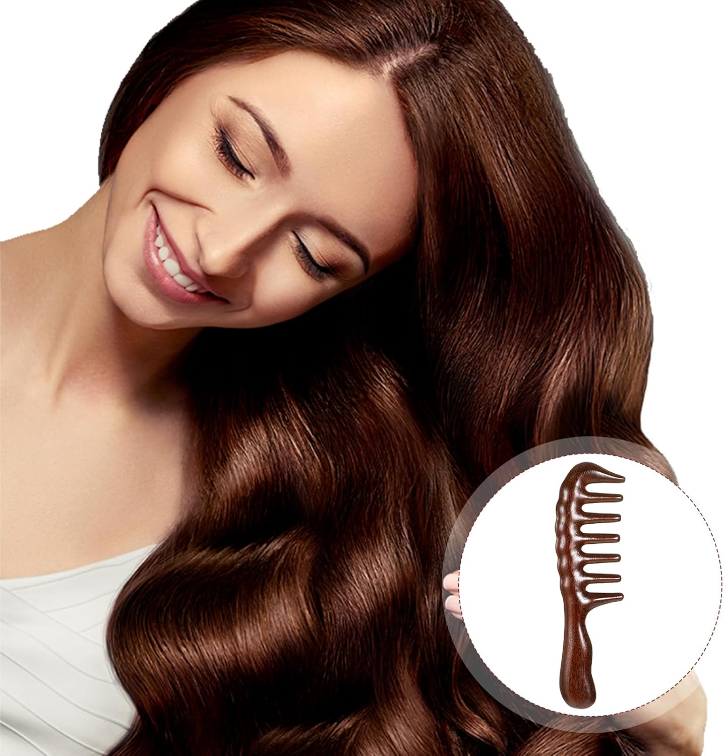 Sandalwood Wooden Comb Wide Tooth Comb Antistatic Wooden Comb Hair Golden Sandalwood Curling Comb with Storage Bag Beard Comb Hairdressing Comb Massage Hair Comb Travel Hair Detangler Brush for Men image number 2