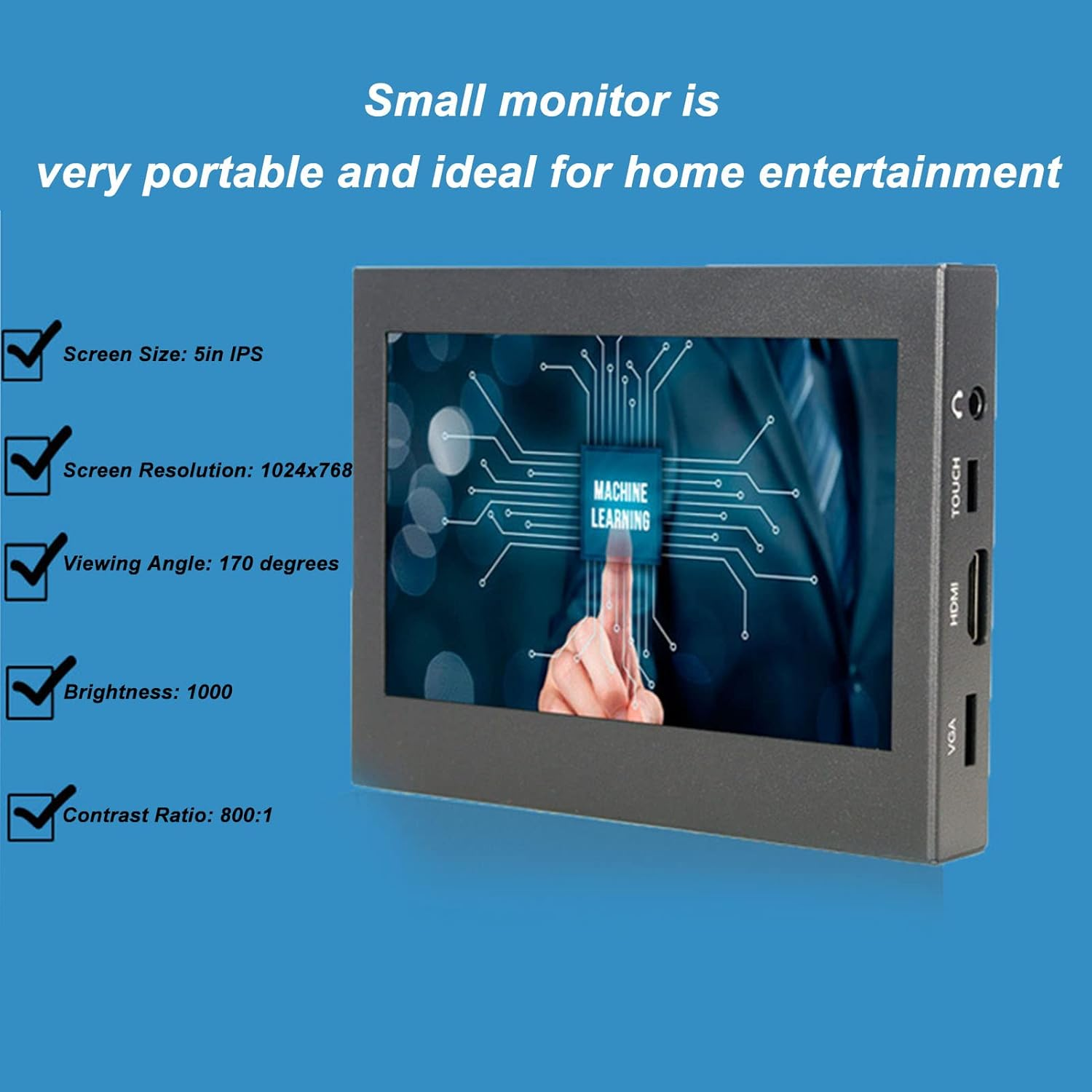 5 Inch IPS LCD Touch Screen Display, 1024X768 Capacitive Screen with VGA USB, Color Screen Monitor for Games, Computers, Laptops, Dvrs image number 5