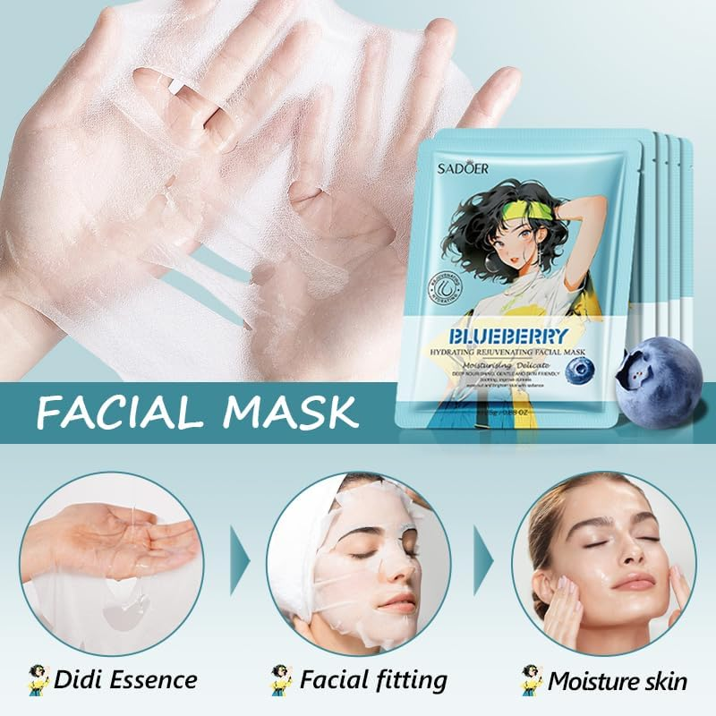 Facial Sheet Masks Set, 9 Pack, Fruit Extracts Collection, Nourishing & Moisturizing