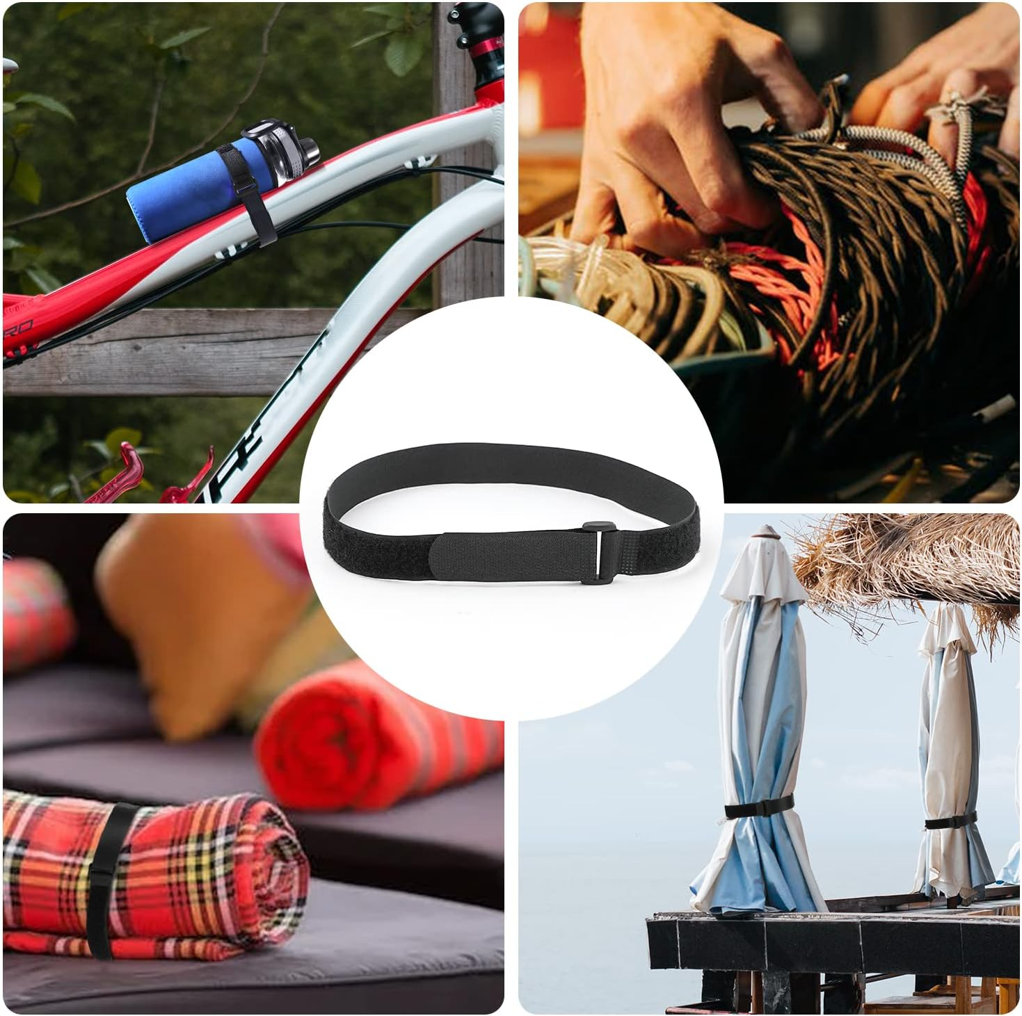 KINBOM 6 Piece Umbrella Strap Clip for Parasol Reusable Umbrella Strap Hook and Loop Strap for Adjustable Parasol Clip Nylon Parasol Accessories image number 1