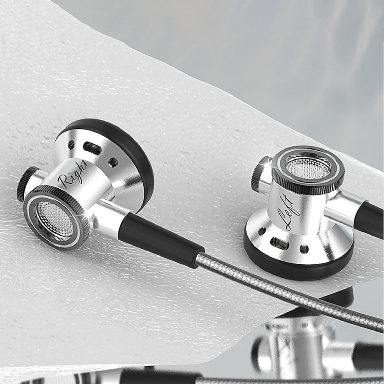 Wired Earbuds with Microphone, Flat Headphones - Wired In-Ear Heavy Bass Earphones, Tablets, Laptops, Computers, Cellphones, Comfortable Wearable Music Equipment for Moving Coil Unit Restore Music image number 3