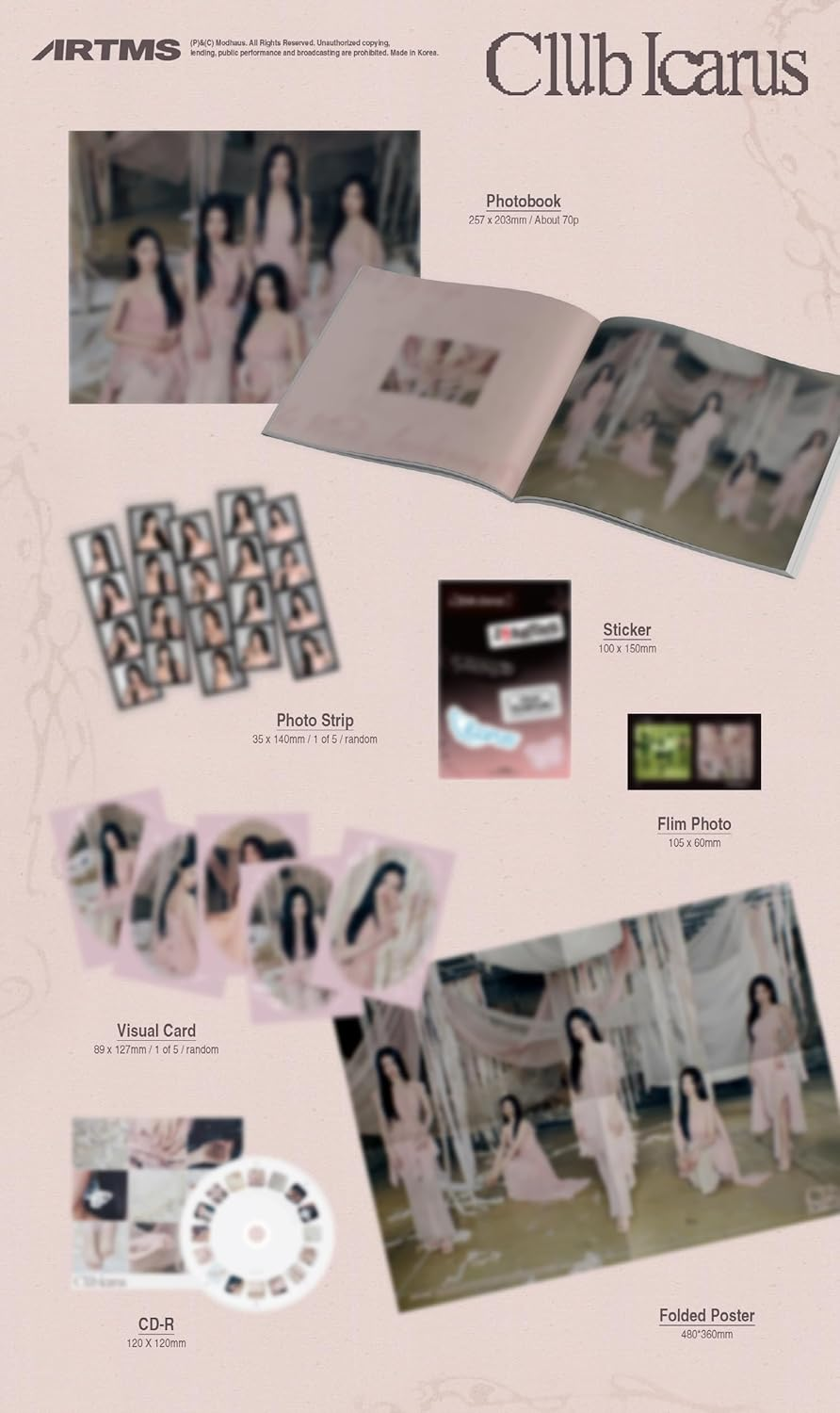 ARTMS Club Icarus 1St Mini Album Standard B Version Cd+70P Photobook+1Ea License Card+1Ea Sticker+1Ea Film Photo+1Ea Visual Card+1P Folded Poster on Pack+Tracking Sealed image number 1