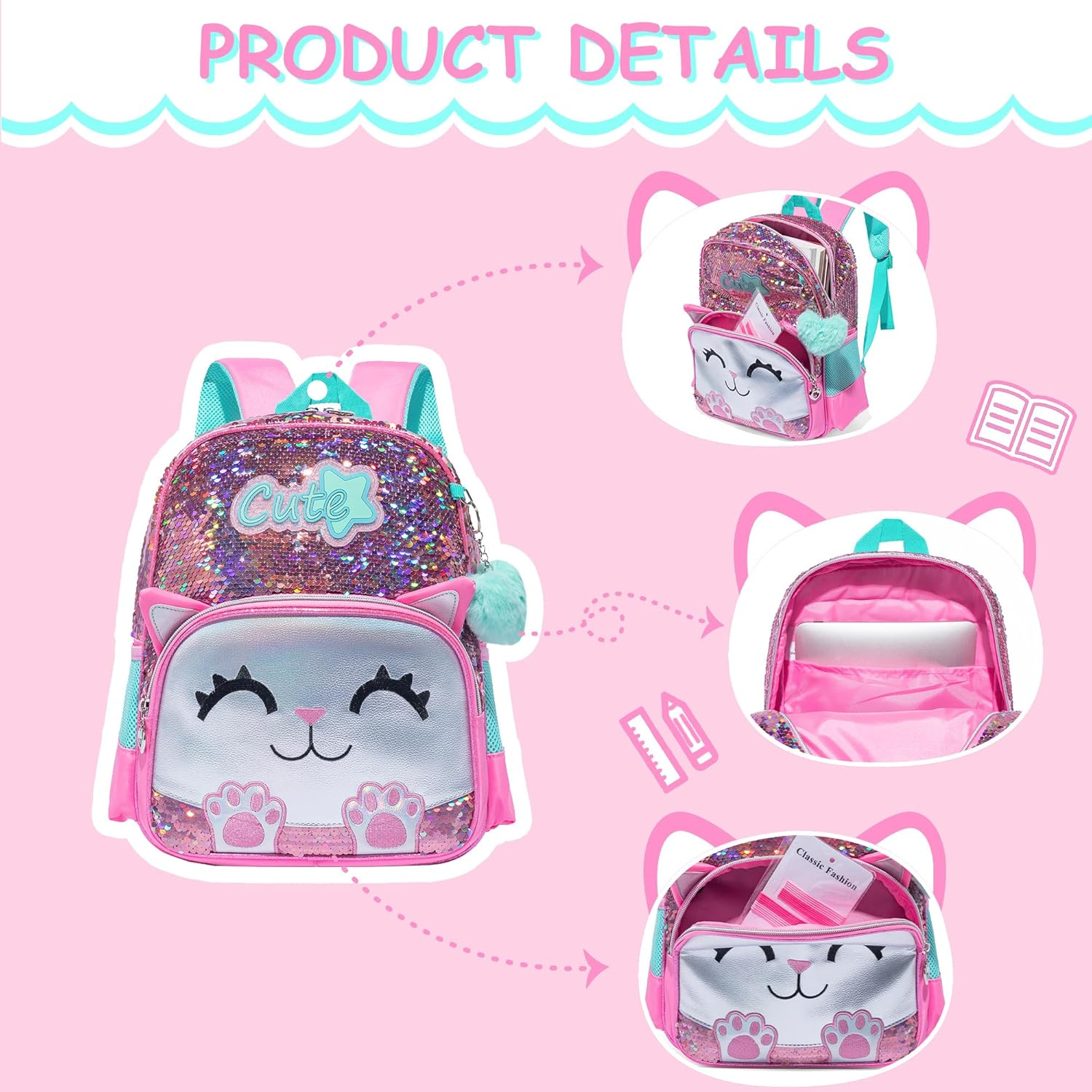 MYHSBYO Toddler Backpacks for Girls Boys 2-4 Kids Preschool Backpacks for Girls Boys Cute Kindergarten Backpack - Pink image number 3