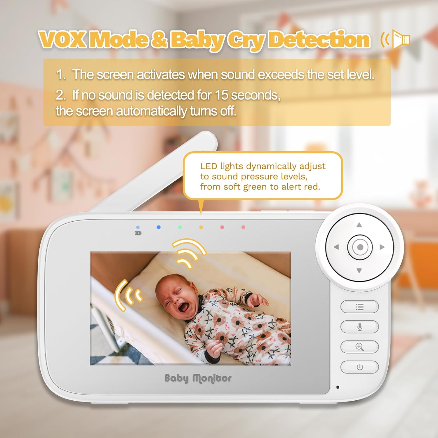 Video Baby Monitor with Camera and Audio, Cry Detection, Temp. Sensor, Night Vision, 4.3" Screen, 10 Lullabies, Baby Feeding Alert, Digital Zoom, Non-Wifi Baby Camera Monitor for Newborn Baby, Elder image number 2