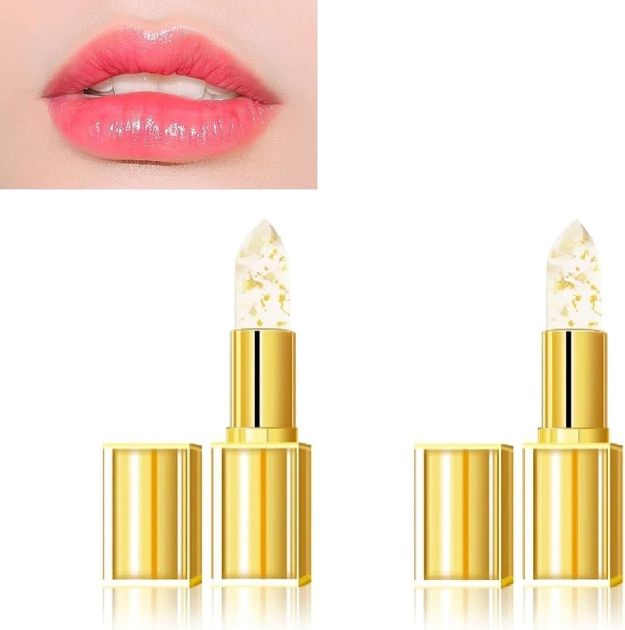 Gold Crystal Color Changing Lipstick &ndash; Transparent to Pink Moisturising Lipstick, Natural Vegan Lip Stick for Women, Daily Wear (1PCS)