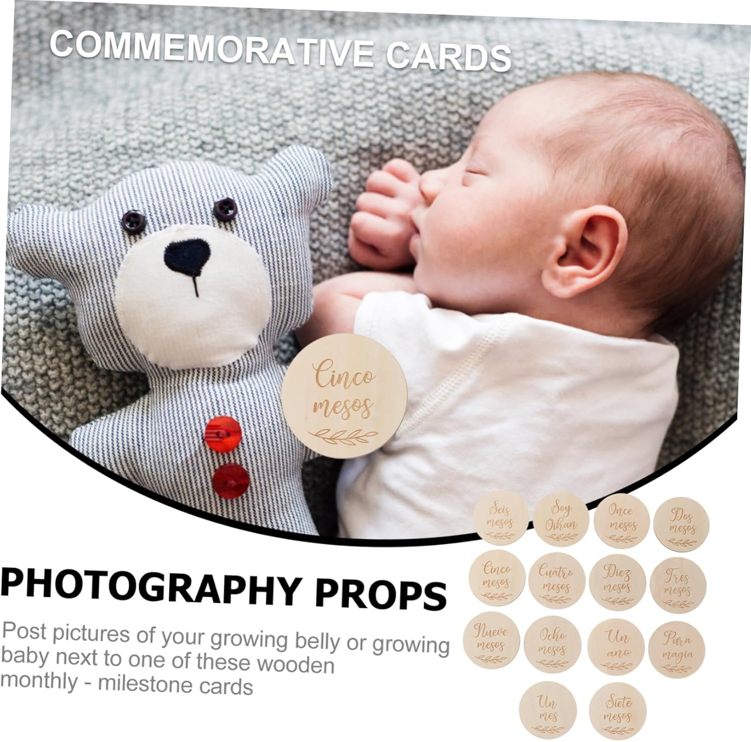 Yardwe 28 Pcs Wooden Monthly Milestone Cards Photography Props Newborn Photo Announcement Shower Gift Souvenir with Wood Grain image number 5