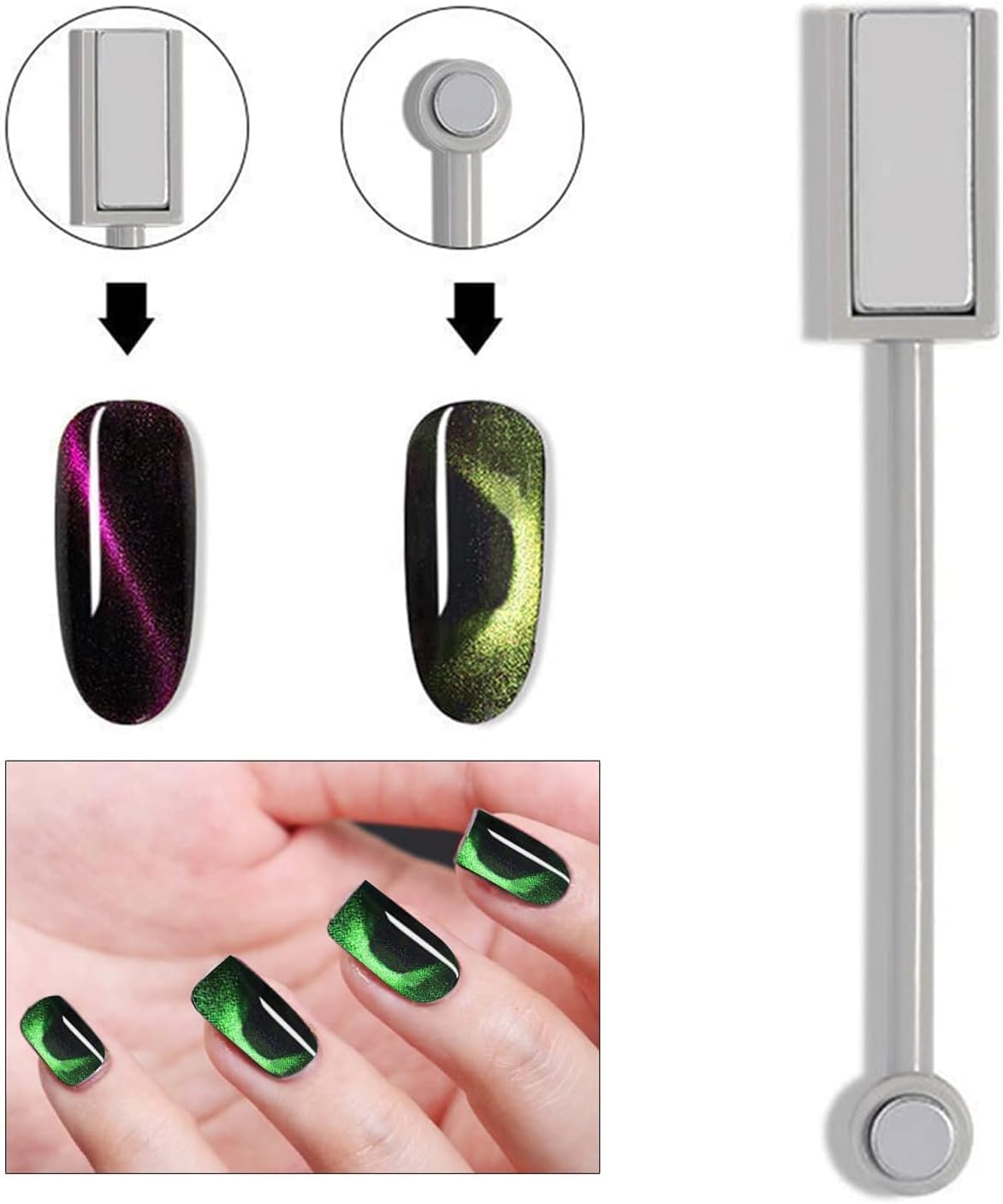 15Pcs Cat Eye Magnetic Nail Polish Kit,Nail Magnets Cateye for Nails Art, Double-Head Nail Magnetic Cat Eye Gel Nail Polish Magnet Wand Strong Suction Board Nail Manicure Tool Set for Nail DIY Salons. image number 6