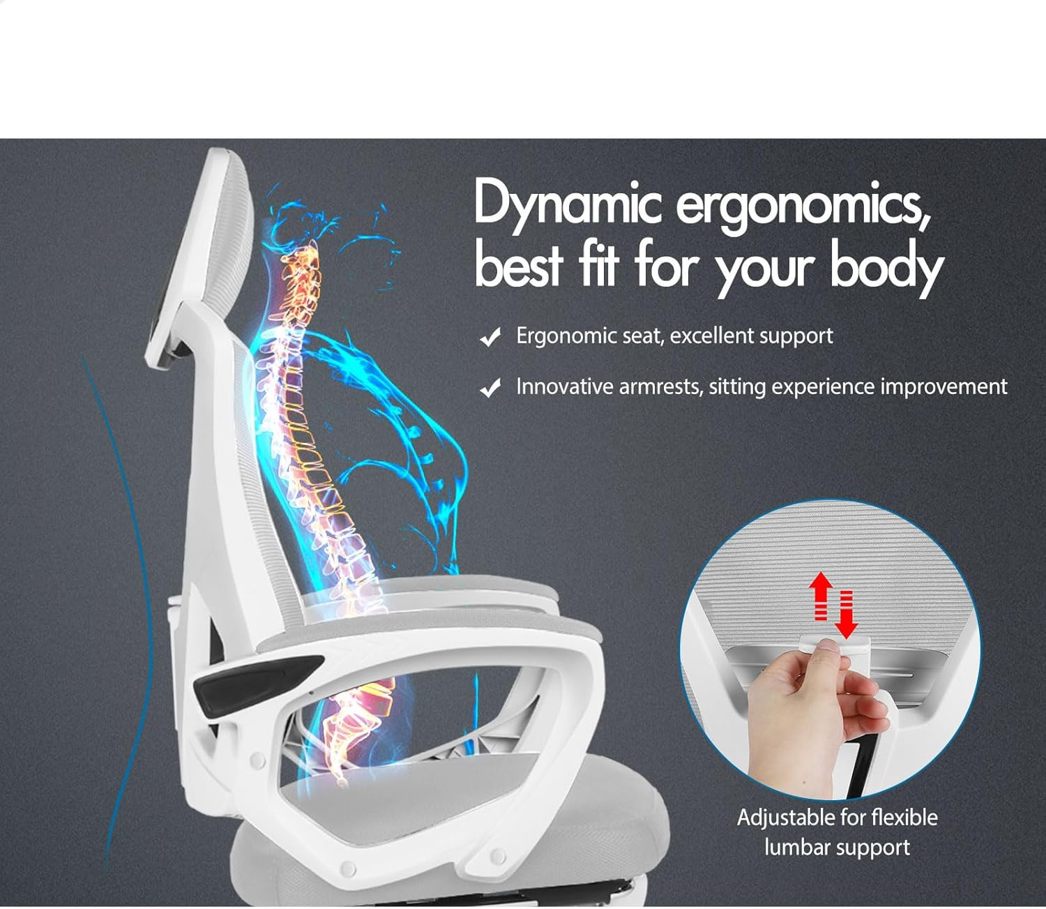 ALFORDSON Ergonomic Mesh Office Chair with Headrest and Footrest, Executive Computer Office Chair with SGS Listed Gas-Lift, Desk Task Gaming Study Student Chair for Max 180Kg, Nova White Grey - White Grey image number 6