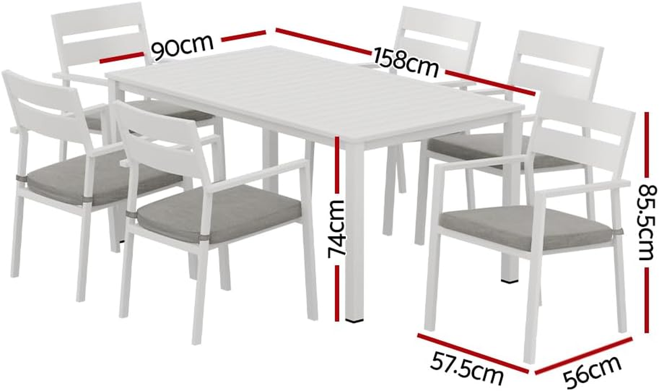 Gardeon 7 Pcs Outdoor Dining Set, Aluminium Garden Setting Table and Chairs, 6 Seater Patio Conversation Sets Extendable Tables Furniture Backyard, Weather-Resistant White with 6 Foam Cushions