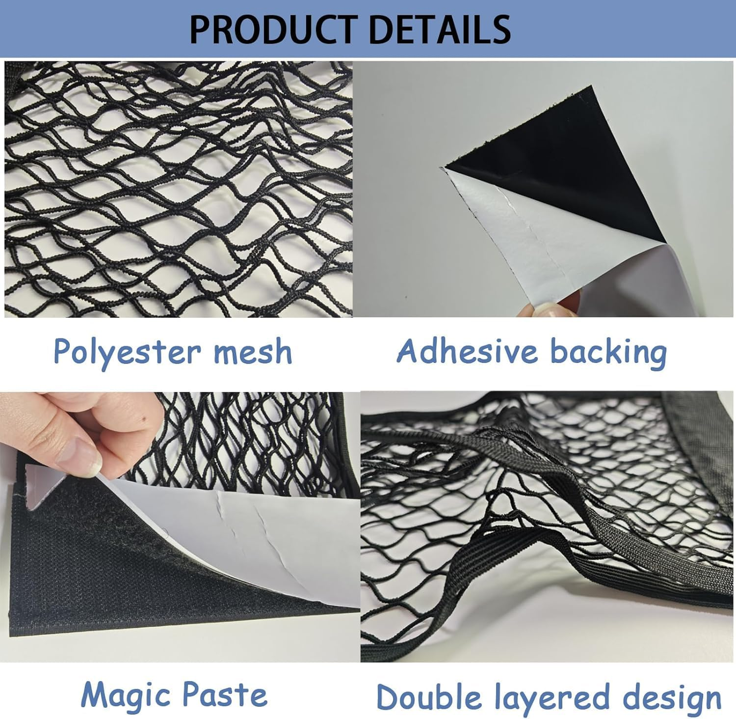 4Pcs Car Stretchable Storage,11.8"*9.8"Universal Mesh Cargo Net Wall Sticker Organizer Pouch Bag Storage Mesh Net for Interior Accessories for Cars, Truck, SUV, RV image number 3