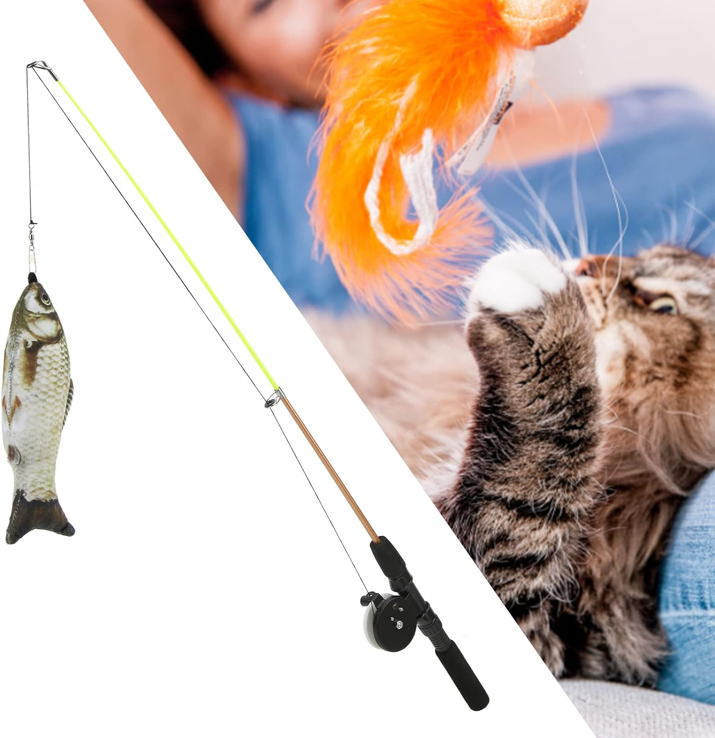 Shanrya Cat Toy Telescopic Pulley Rod Hand Reel Rods Carp Herbs + Fishing Rod image number 3
