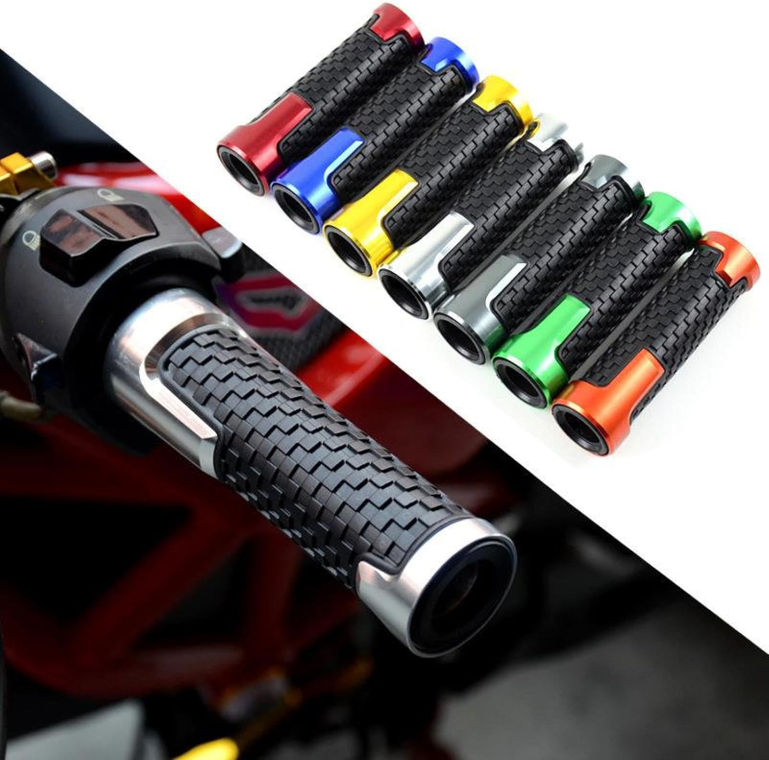 Handlebar Grips for Kawasaki for Ninja ER-6N ER6N ER 6N 2006-2018 Motorcycle Hand Grips CNC Aluminum Handle Bar Non Slip Rubber Hand Grip Handlebar Handle Bar - Black image number 3