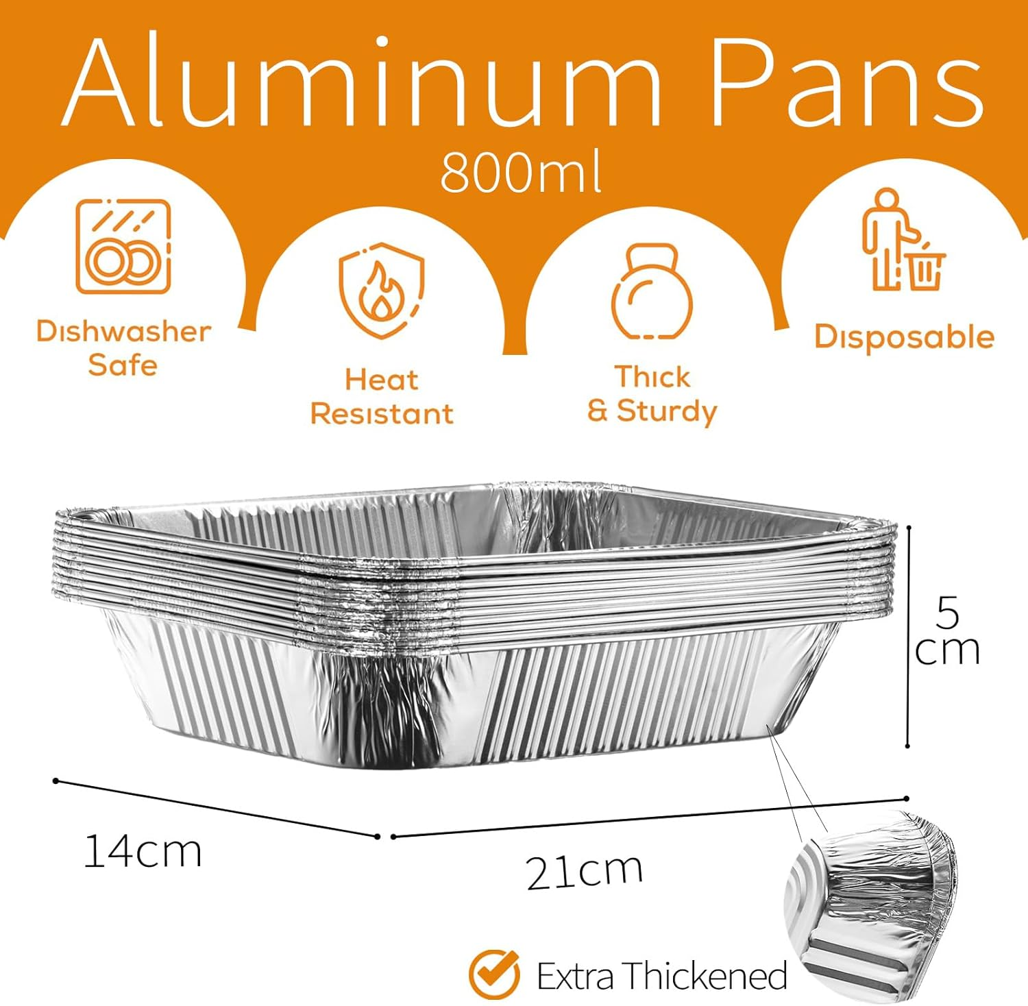 55 Pcs Aluminum Pans, 800Ml Thickened Aluminium Foil Food Container with Lids - 55 Pans and 55 Cardboard Covers, for Baking, Meal Prep and Freezer, Takeout - 55Pcs 800Ml image number 6