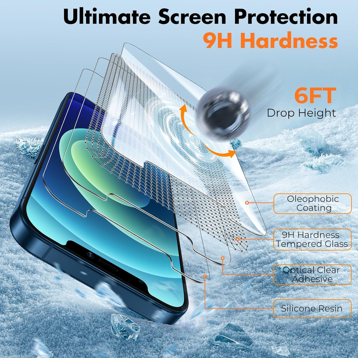 Unbreakcable Tempered Glass Screen Protector for Iphone 12 and 12 Pro, Pack of 3, 9H Hardness Protective Glass, 2.5D Double Defense Screen Protector, Scratch-Resistant, Anti-Fingerprint And image number 3