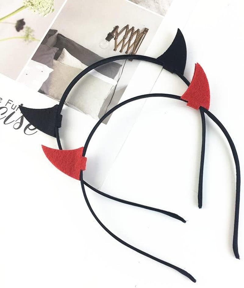 Guqqeuc Halloween Devil Horn Headband for Women Red Devil Horns Headbands for Girls Halloween Decor Hair Accessories for Halloween Cosplay Party Supplies, 2.0 Count image number 2