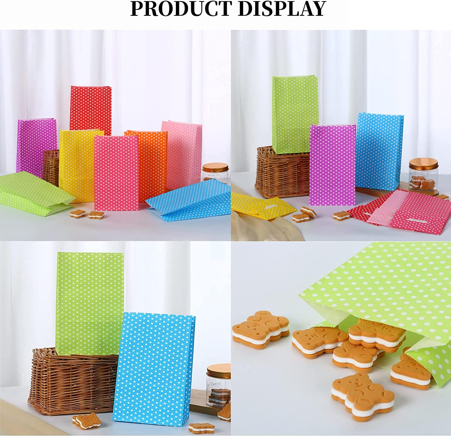 Party Favor Gift Bags,24 Packs Merchandise Party Bags with Sealing Stickers Polka Dot Candy Buffet Treat Gift Pack Bags for Wedding Shopping - Style-1 image number 3