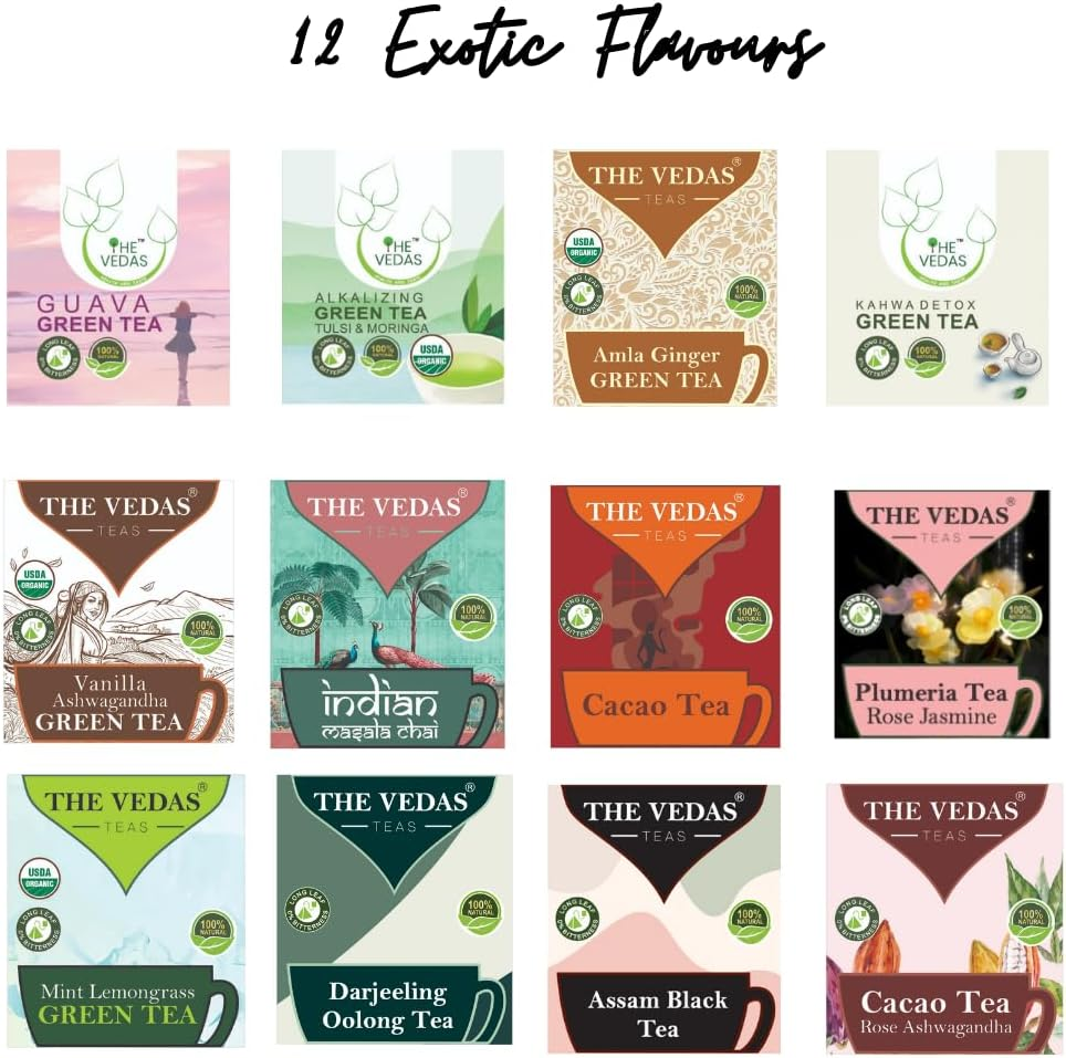 The Vedas Book of Tea Gift Set | Assorted Tea Bags | 12 Exotic Blends | 4 Units of Each Variety, Net 48 | Mother'S Day | Hamper image number 2
