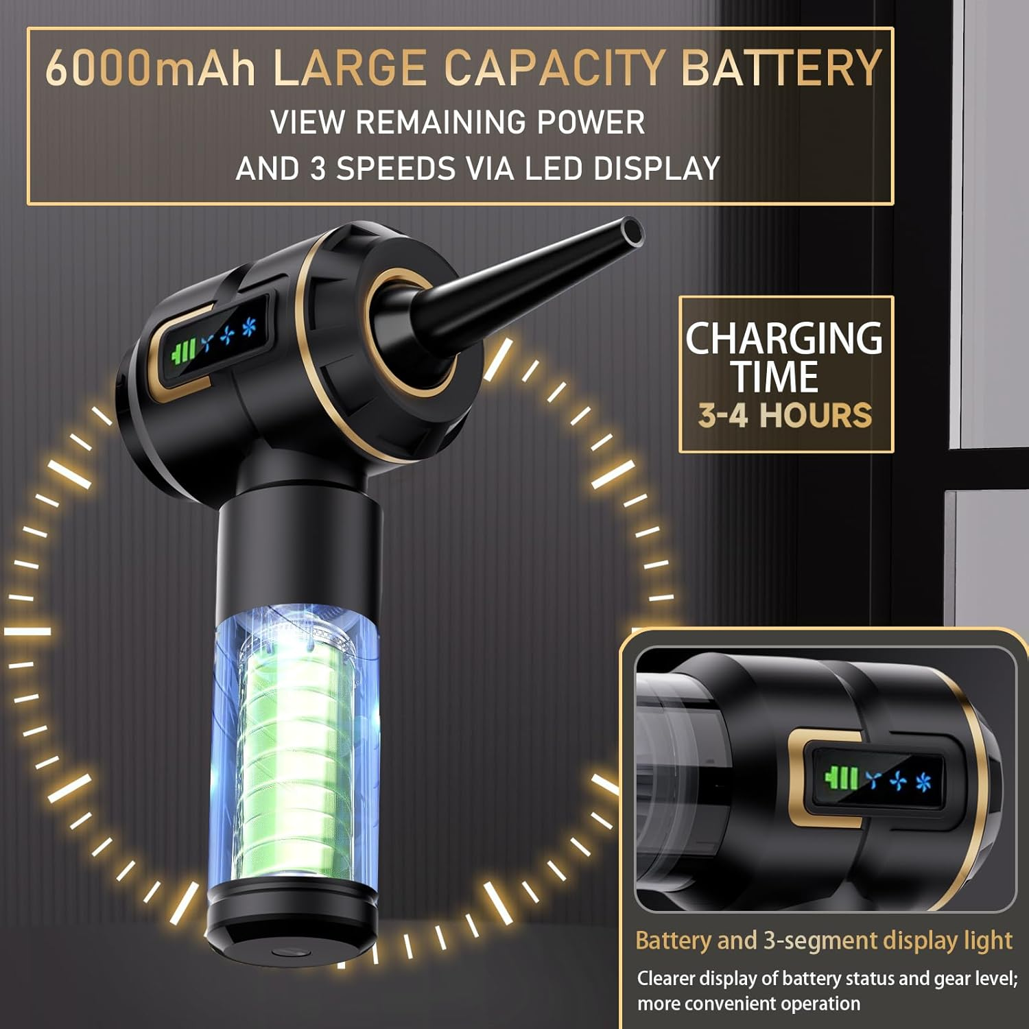 Lyiazsoy Car Vacuum Cleaner Cordless,22000Pa High Power Mini Vacuum Cleaner,Rechargeable Handheld Vacuum Cleaner,Car Hoovers for Pet Hair, Home, Office, Kitchen(Gold Black) image number 3