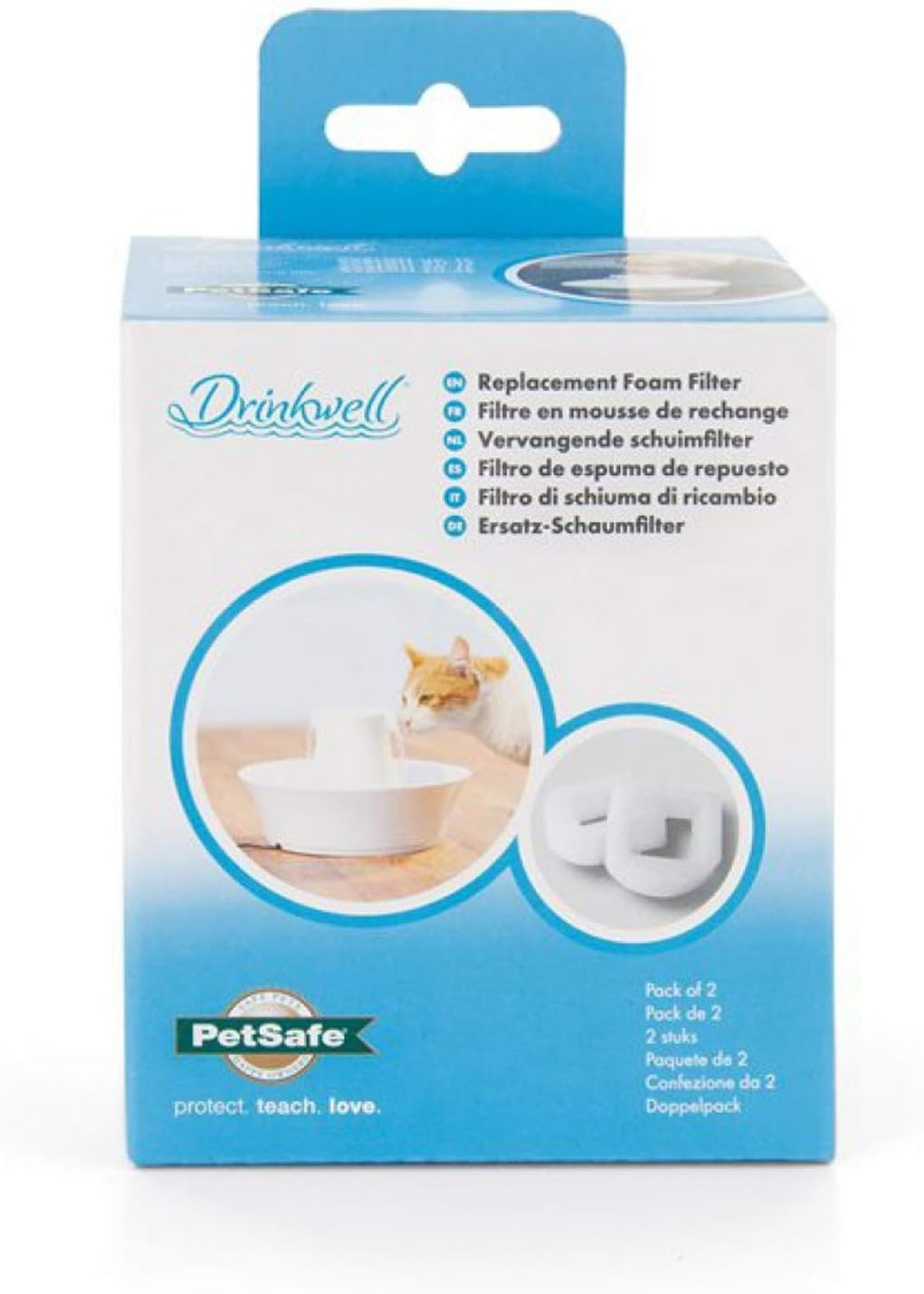Petsafe Drinkwell Replacement Foam Filter for Ceramic and 360 Stainless Steel Pet Fountains, Pack of 2, for Cats and Dogs image number 1