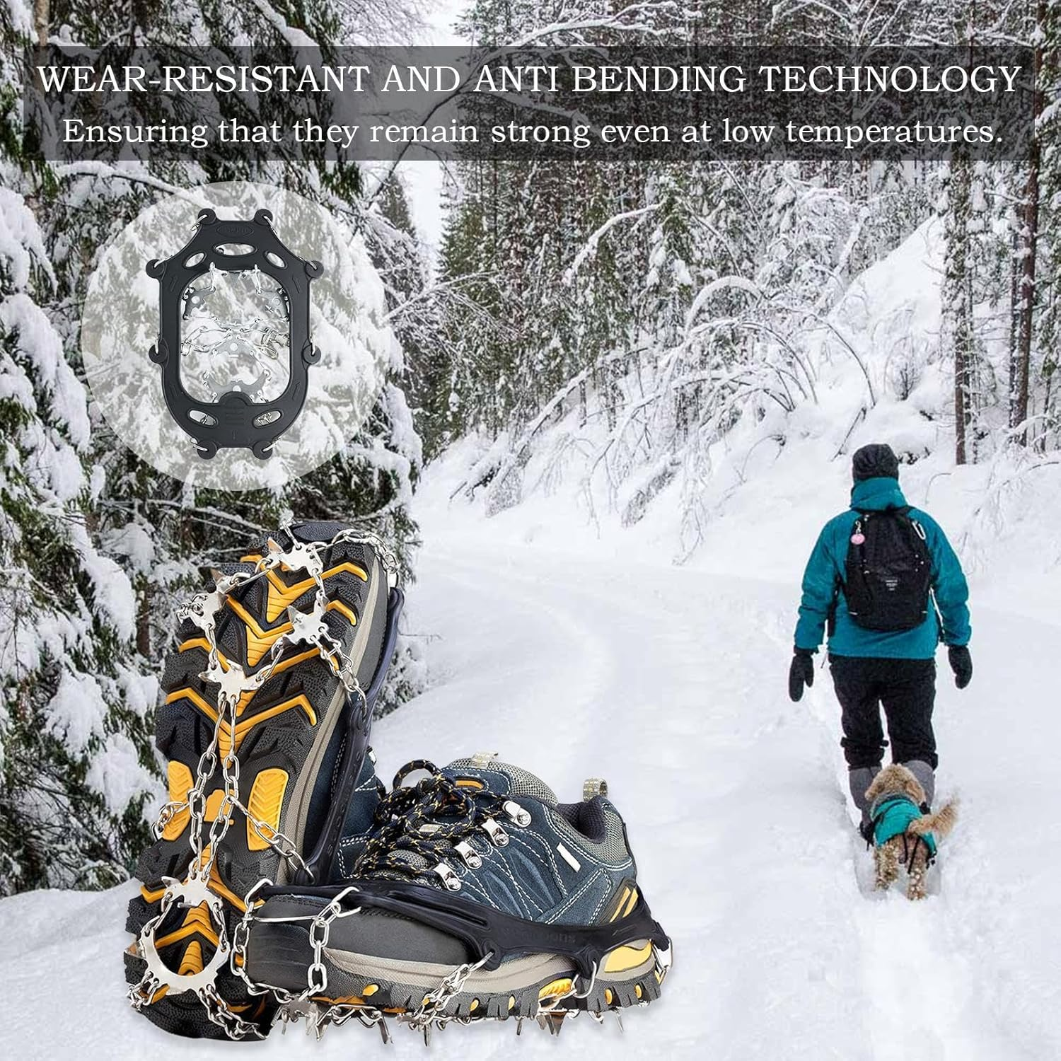 Ice Cleats | Snow Boot Covers 19 Stainless Steel Spikes Shoe Spikes | Slip Snow Spikes Shoes Cover for Winter ICY or Muddy Terrain Teenagers, Adults, Seniors