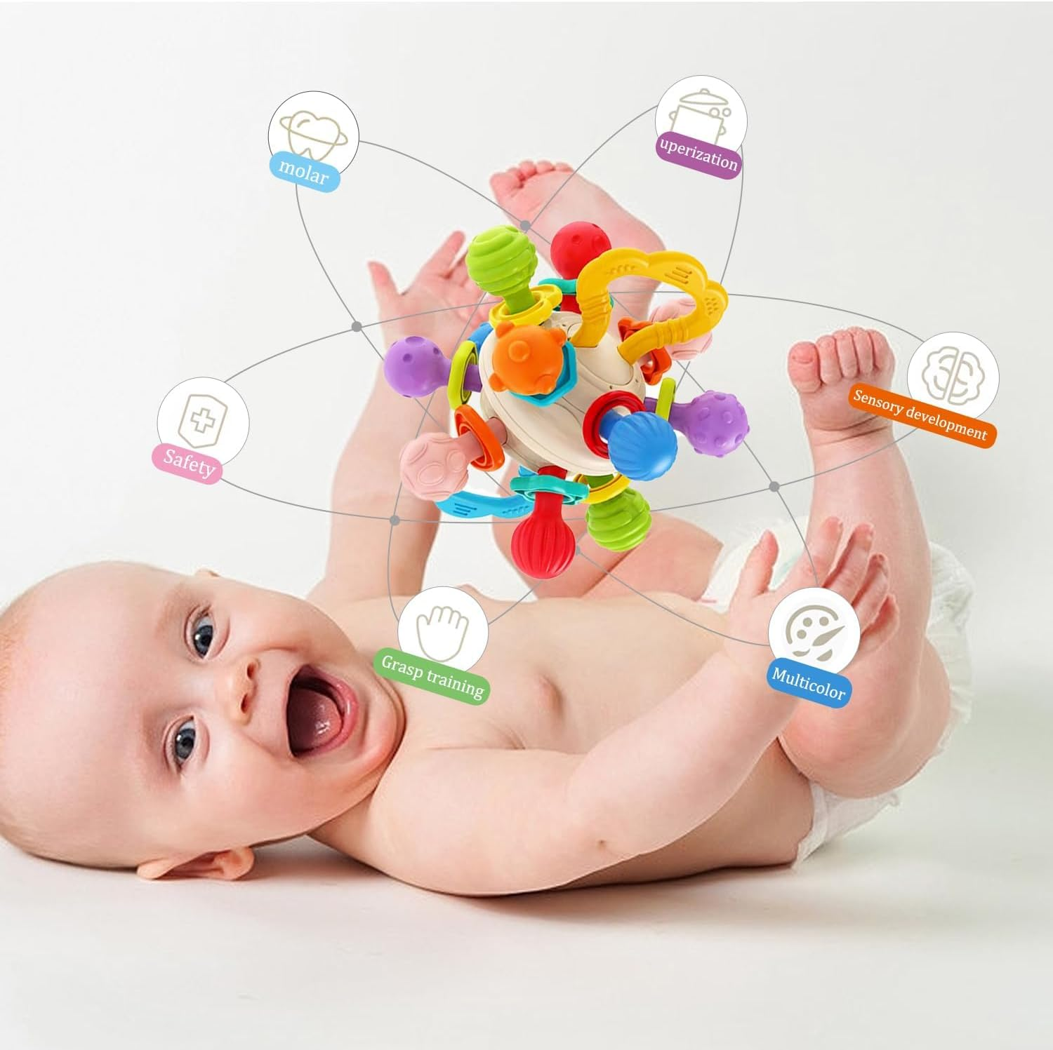 EFQAN Baby Teether Sensory Toys, Montessori Developmental Rattle for 0-18 Months, Teething Relief & Sensory Stimulation, Perfect for Newborns, Travel & Bedtime Play, Colorful Interactive Gift image number 4