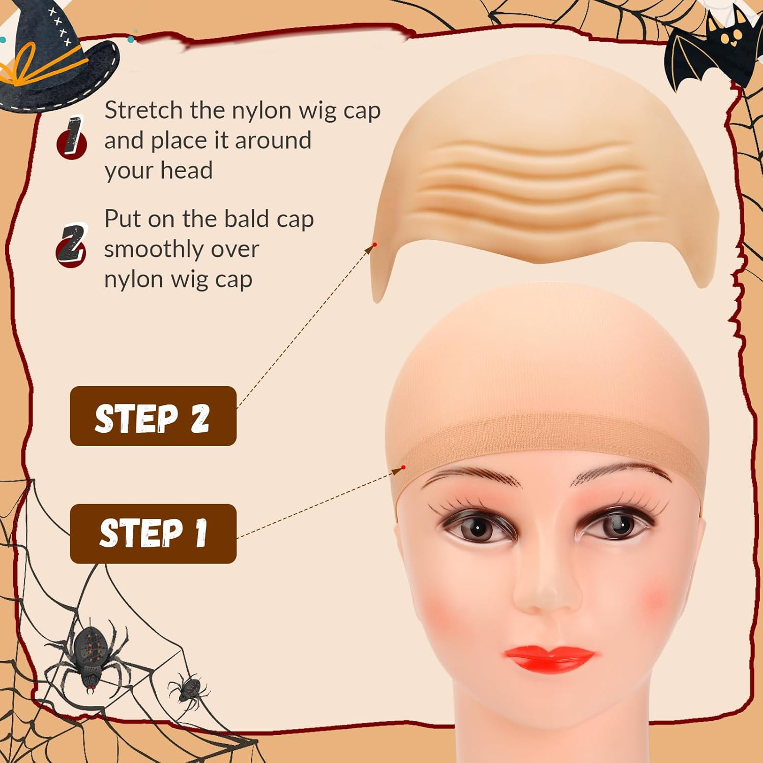 JOLYEAK 2 Pcs Bald Caps Latex Bald Cap with Nylon Wig Caps Makeup Costume Accessories Adult Cosplay Party Supplies