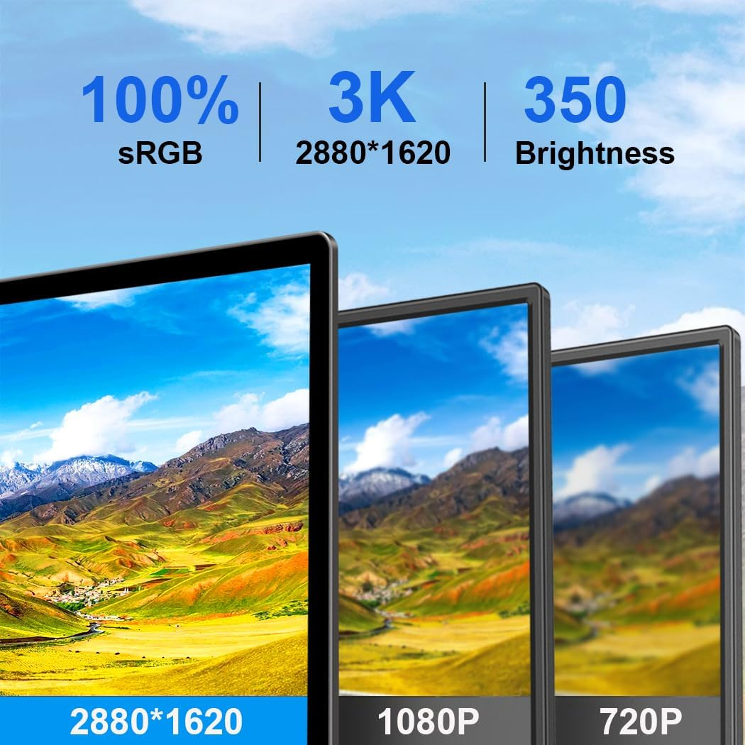 15.6 Inch 3K Touchscreen Portable Monitor, IPS 2880 * 1620,100% Srgb Mobile Monitor Eye Care Game Display Built Usb-C/Hdmi/Mini DP with Folding Kickstand for Pc,Laptop,Game Console image number 2