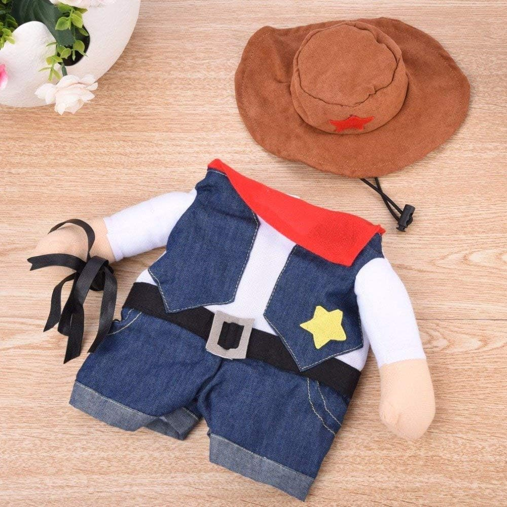 Meihejia Costume for Cat and Small Dog, Funny Cowboy Costume Hat Suit - L