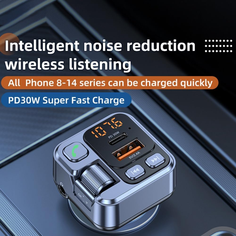 Car FM Transmitter Modualator Bluetooth Car MP3 Player USB Type C PD30W Car Charger Handsfree image number 5