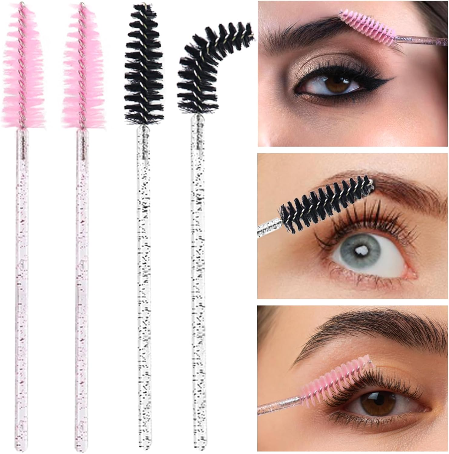 200 Pcs Disposable Mascara Wands,Lash Spoolies Crystal Eyebrow Spoolies Brush Eyelash Applicator Tool Spoolies for Eyebrow,Used for Eyelash Extension Eyebrows Cosmetics(Black and Pink) image number 4