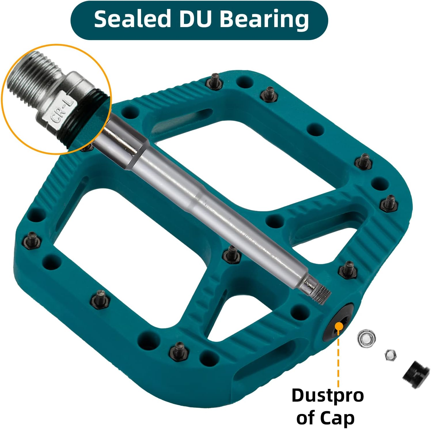 ROCKBROS Mountain Bike Pedals Nylon Composite Bearing 9/16" MTB Bicycle Pedals with Wide Flat Platform - Blue image number 3