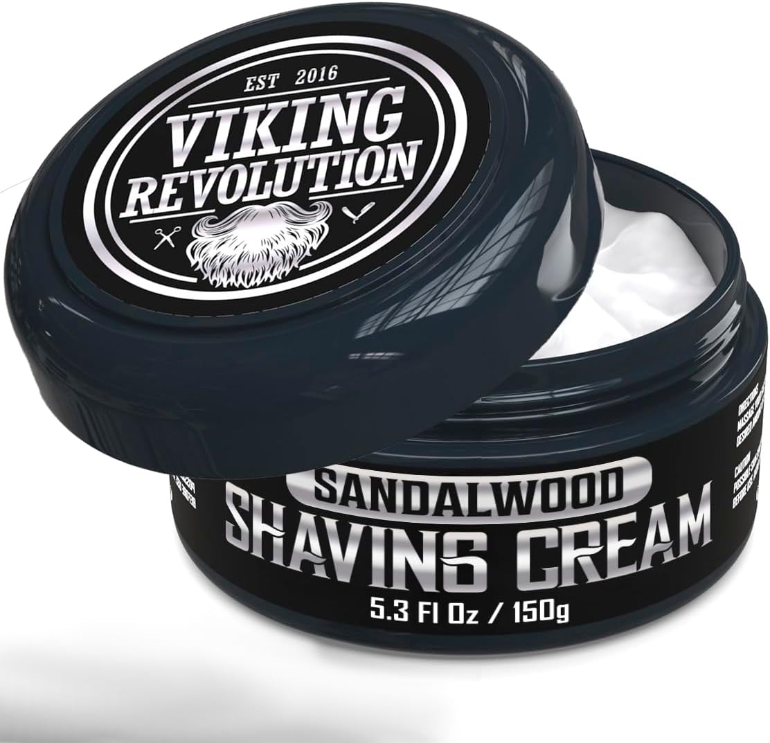 Viking Revolution Luxury Shaving Cream for Men- Sandalwood Scent - Soft, Smooth & Silky Shaving Soap - Rich Lather for the Smoothest Shave - 5.3Oz image number 3
