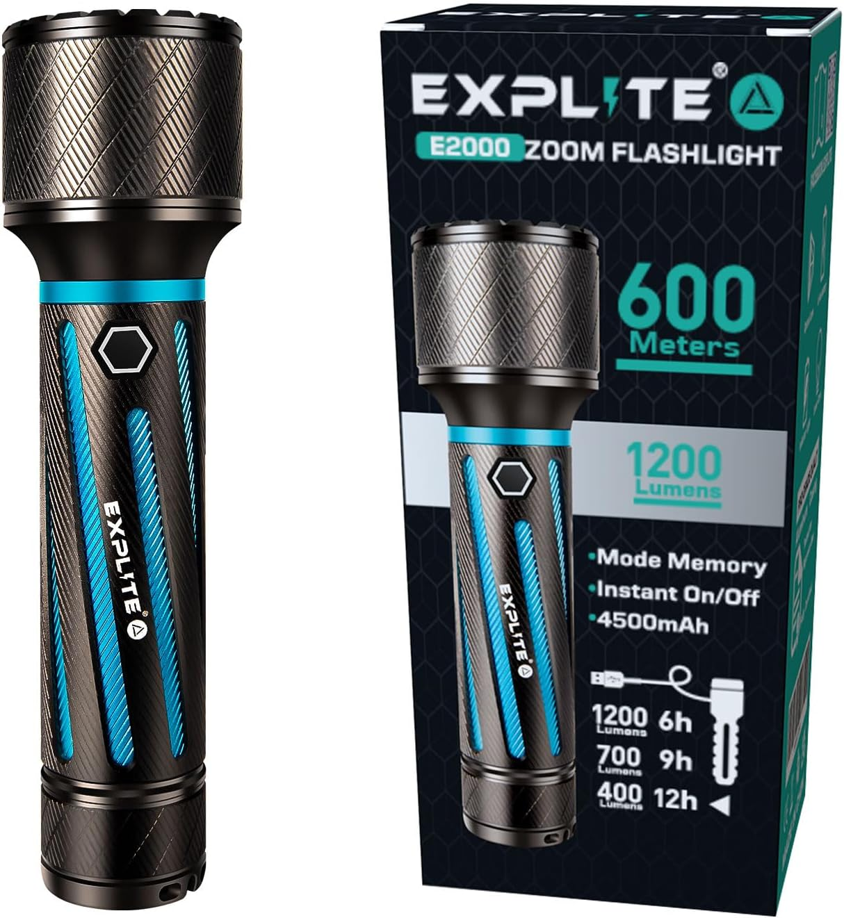 EXPLITE Rechargeable Flashlights High Lumens, USB-C LED Flashlight, Powerful Handheld Portable Flashlight, Super Power Bright Compact Flash Light Torch for Emergency, Camping, Survival, Travel,Hiking image number 1