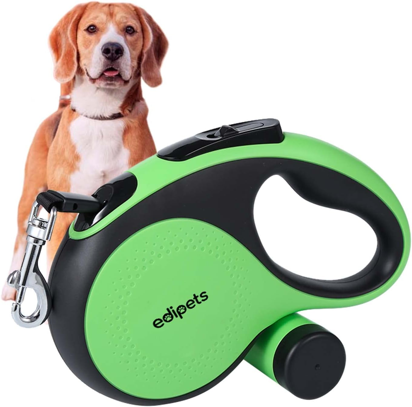 Edipets, Retractable Dog Leash, 5 Metres, Includes Bag Dispenser, Flexible Tape for Training and Walking, for Small, Medium and Large Dogs (Green, 5 Metres)