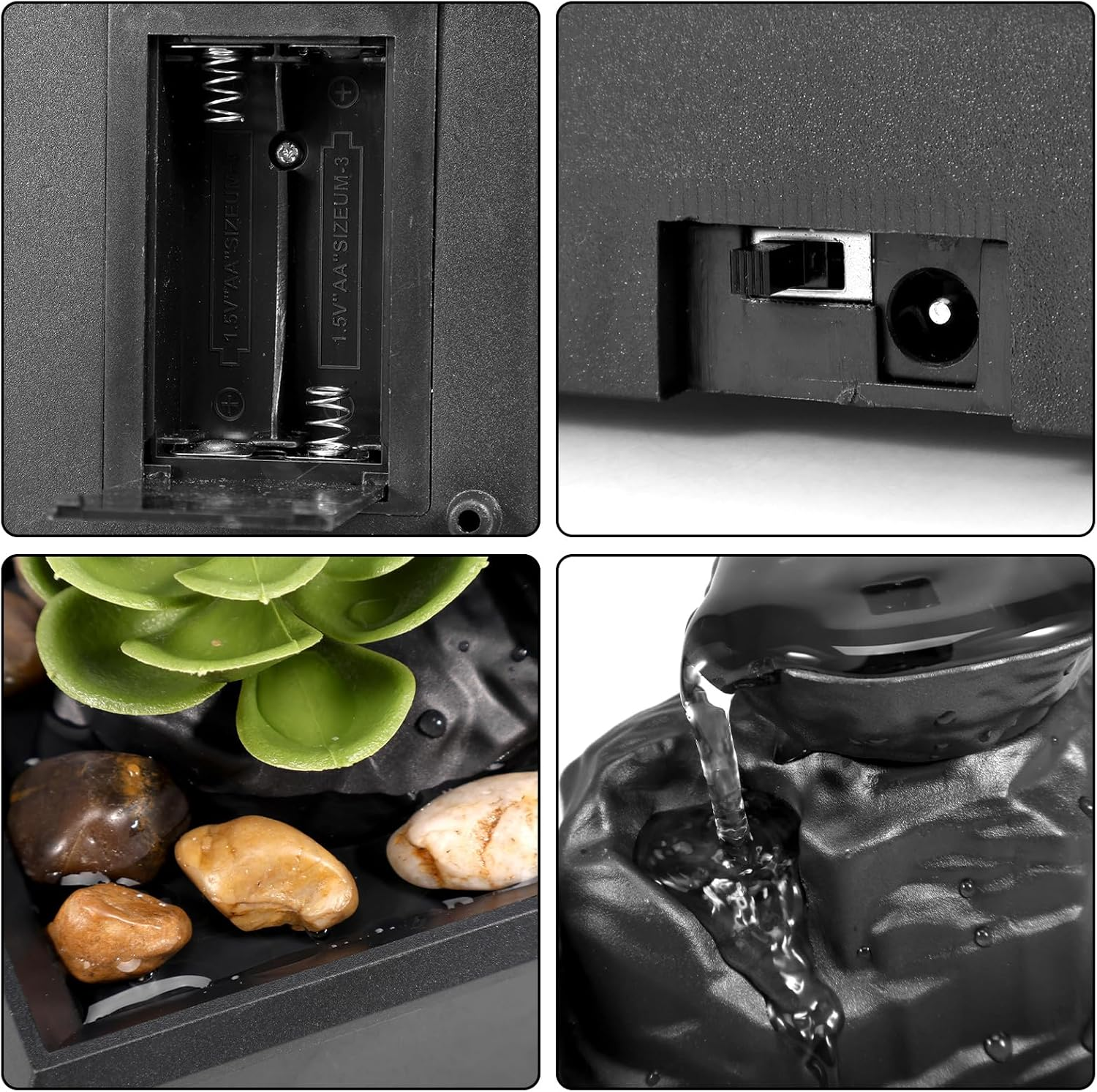 Tabletop Fountain with Light - Battery/Usb Operated Mini Indoor Water Feature for Sound Relaxation - Portable Waterfall Ornament for Table, Office, Home, Bedroom (B) image number 6